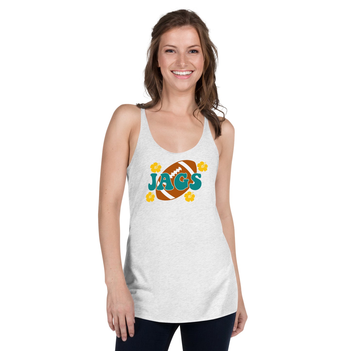 "Jags Football with Flower" Women's Racerback Tank