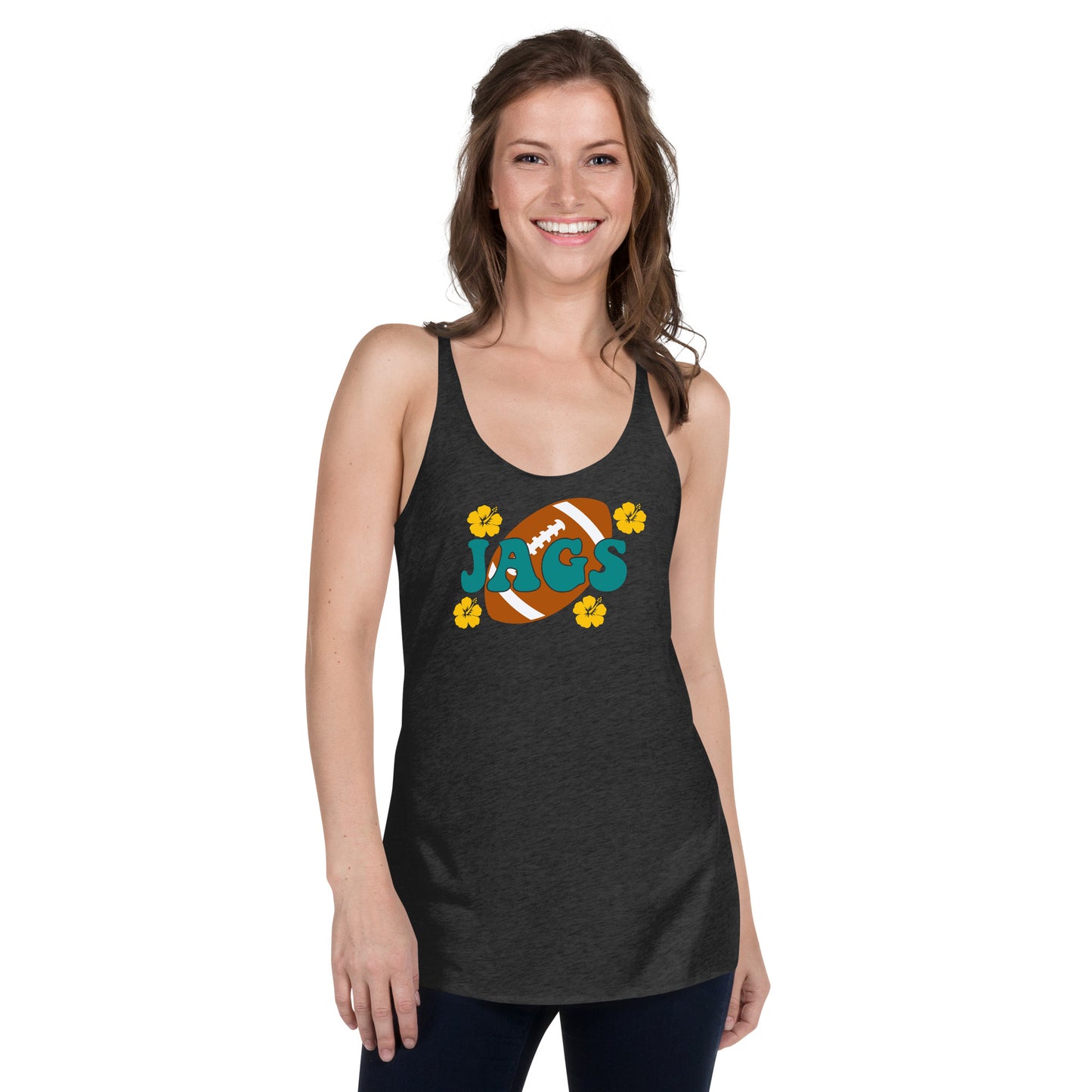 "Jags Football with Flower" Women's Racerback Tank