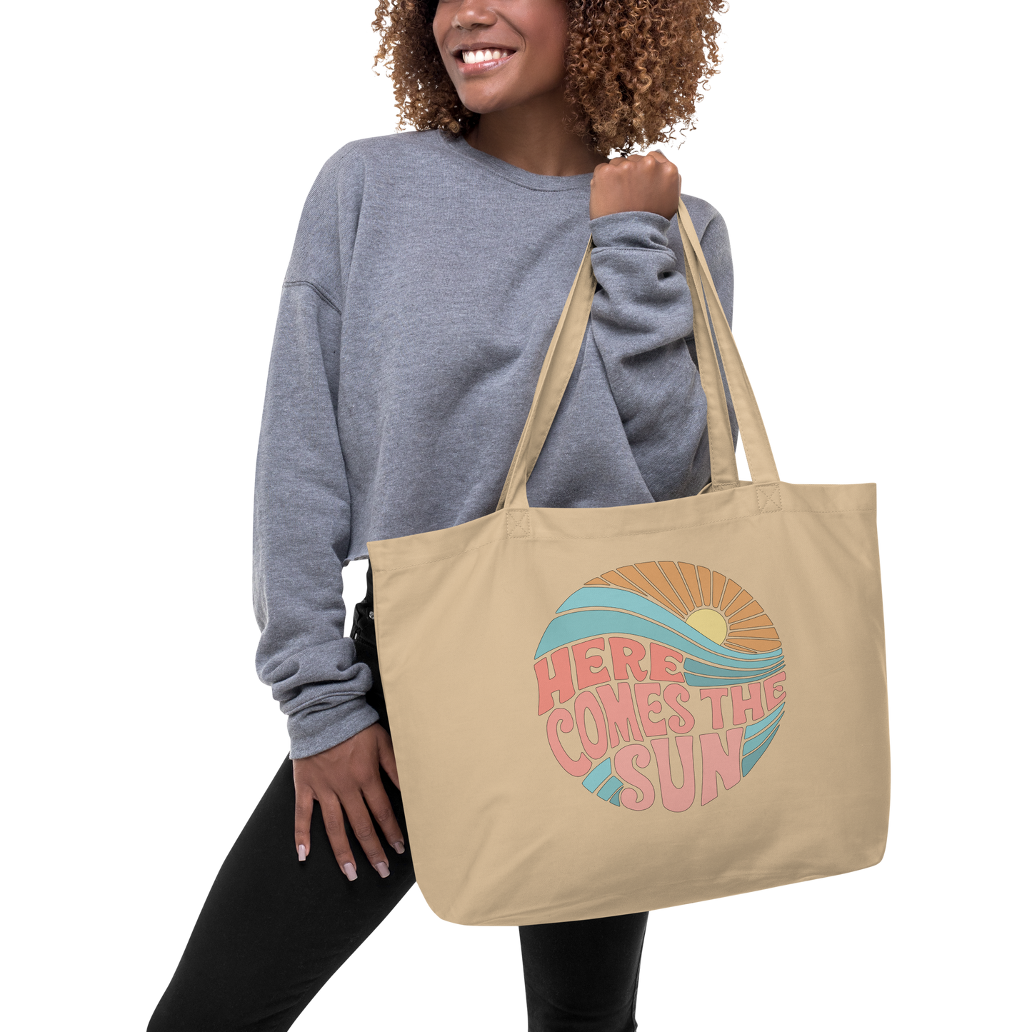 "Here Comes the Sun" Large organic tote bag